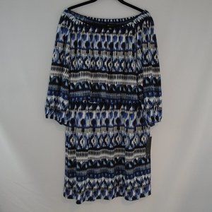 AB STUDIO Dress Blue Multi XL Off Shoulder